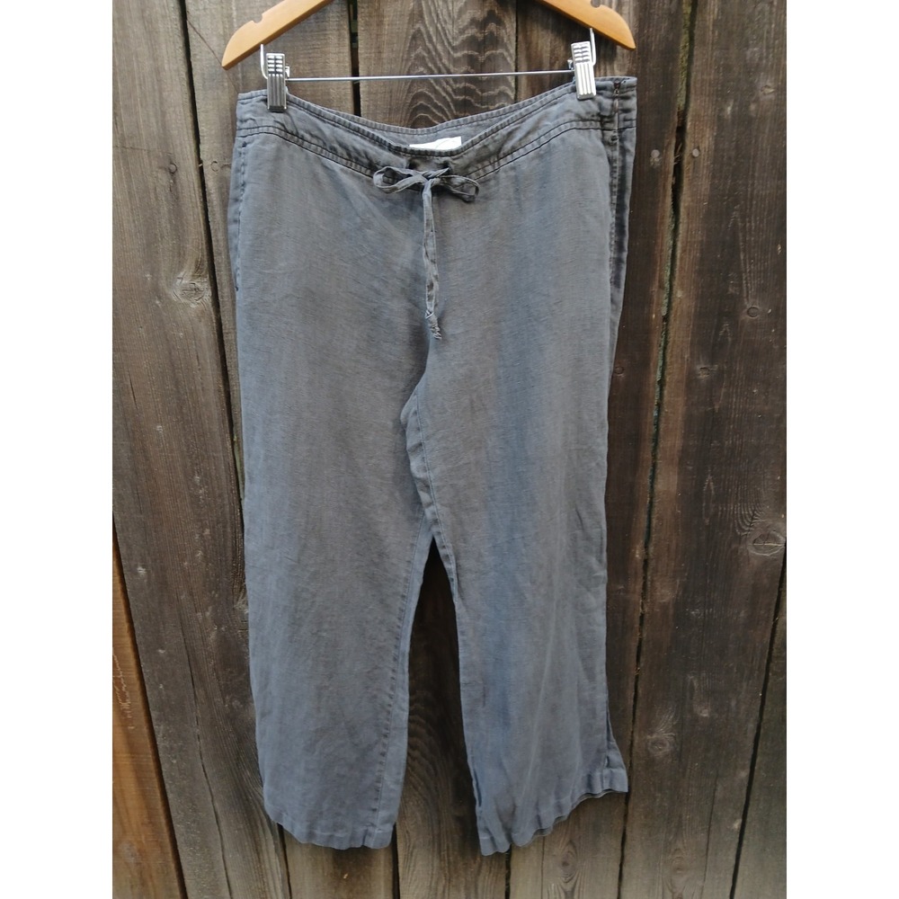 SHALAR Women's Grey Sun Washed Linen Wide Leg Pants Side Zipper Closure 8